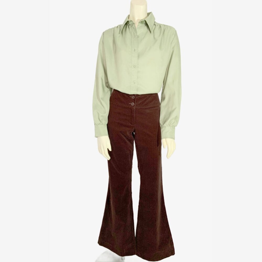 Vintage Y2K Brown Velvet Corduroy Flares / Made in China / size Medium - Picture 8 of 10